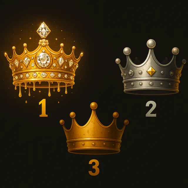 Leaderboard crown set for 1st, 2nd, and 3rd place