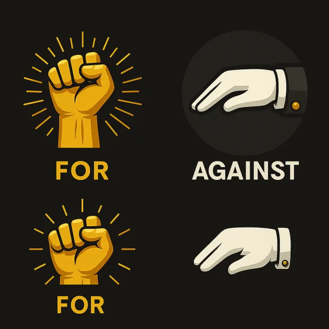 Class warfare voting icons for and against